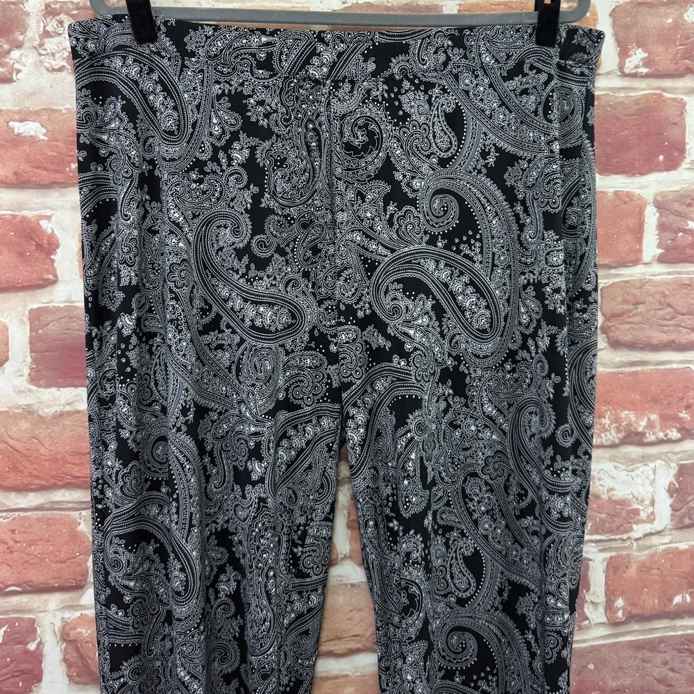 Susan Graver Pants Women's 2X Black White Boho Floral Casual Career Stretchy - Picture 3 of 8